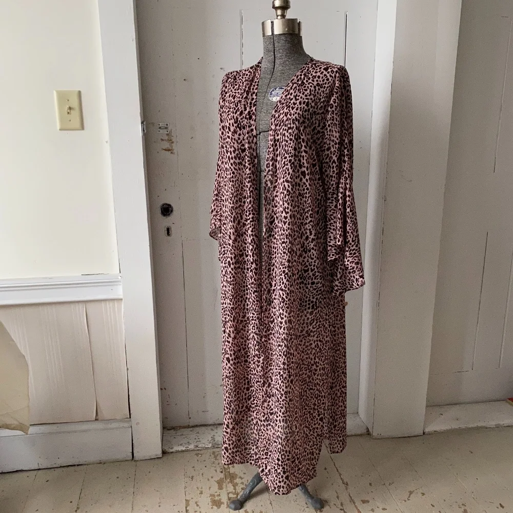 Umgee Leopard Print Sheer Kimono Duster Cardigan - Picture 4 of 5